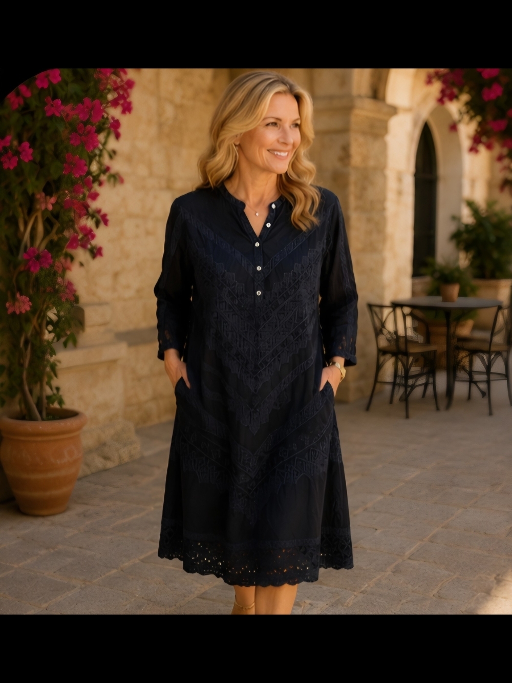 Johnny Was Black Eyelet & Embroidered Midi Dress 2X P2P 25 1490